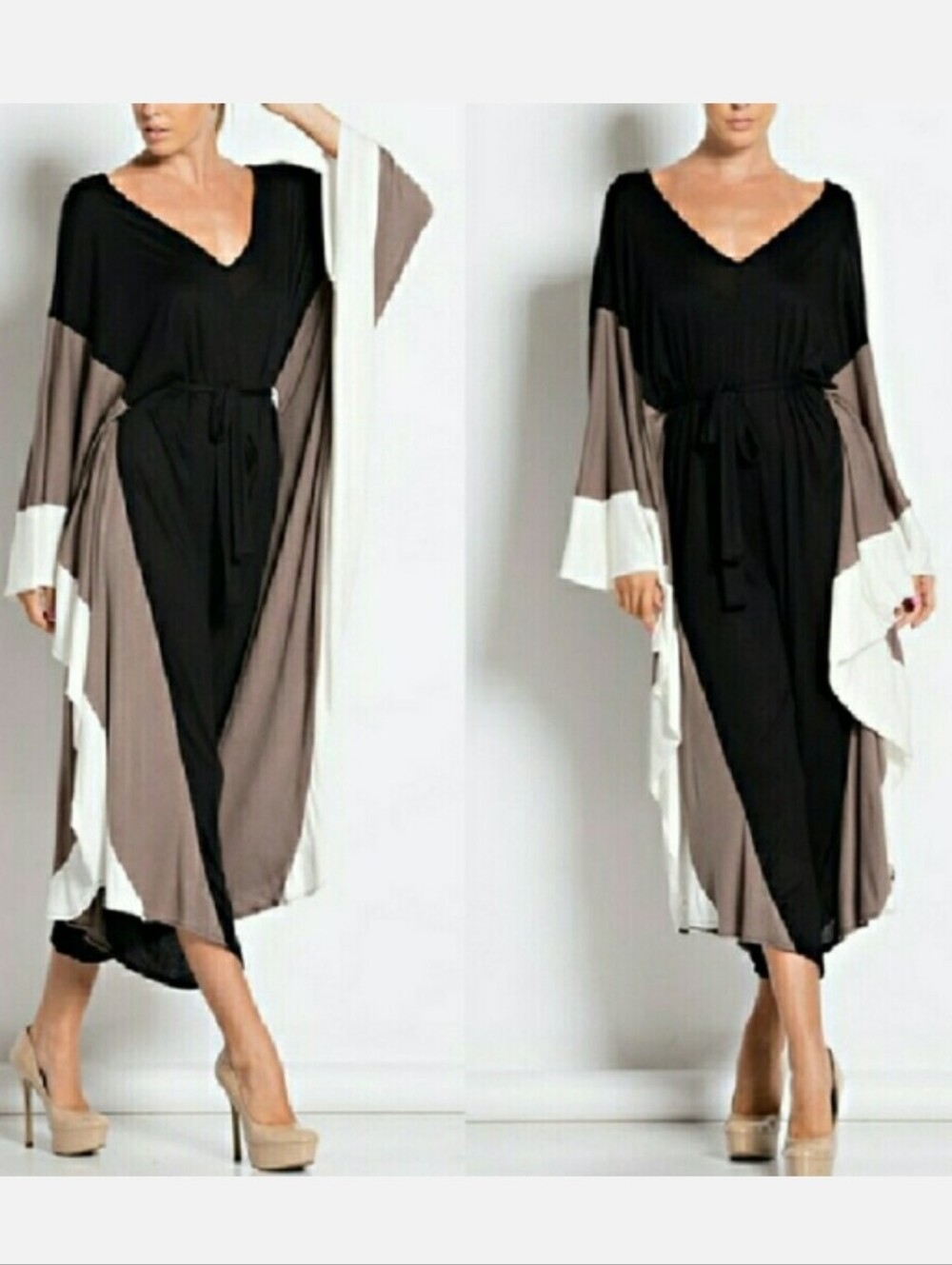 Colorblock Black Taupe and White Jumpsuit with Tie Waist